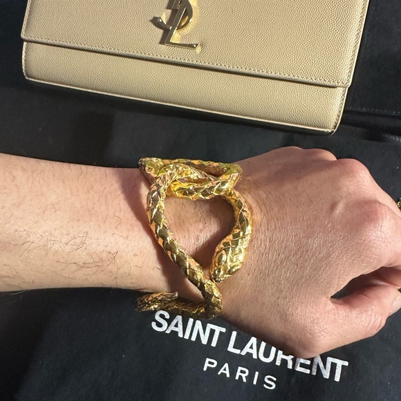Rare Saint Laurent YSL engraved - Elegant Gold Wrap Around Snake Bracelet New - Picture 10 of 16